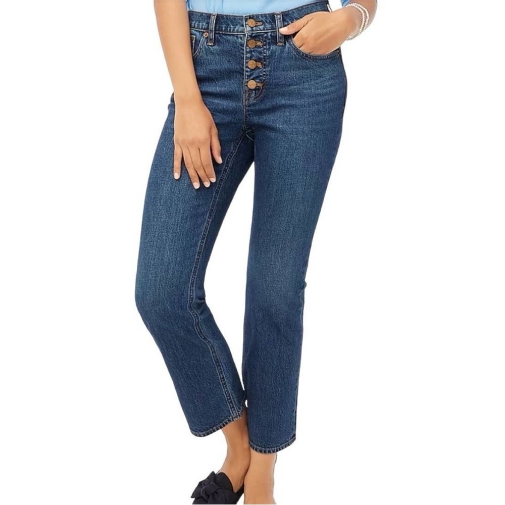 J. Crew Button Fly Mid-Rise Flare Crop Denim Jeans